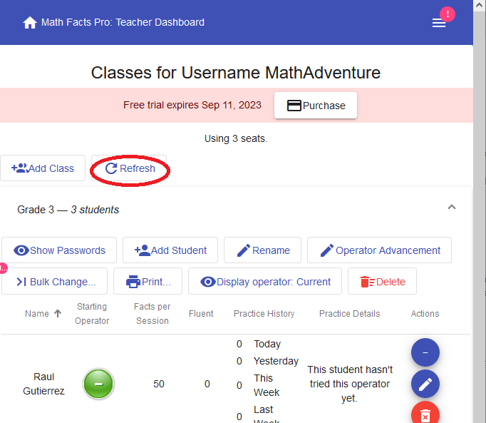 Students have logged in and practiced but i can t see their data on my
